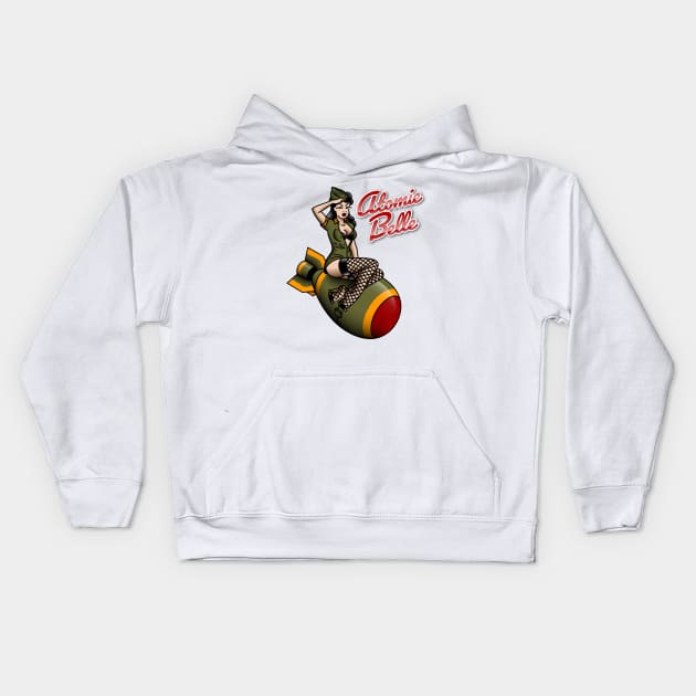 American Traditional Patriotic Atomic Bomb Belle Pin-up Girl Kids Hoodie by OldSalt